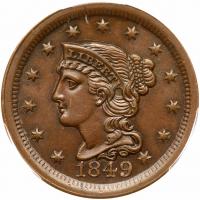 1849 N-2 R2 PCGS graded MS63 Brown, CAC Approved