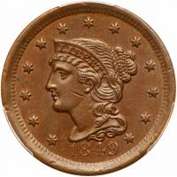 1849 N-3 R4 PCGS graded MS62 Brown, CAC Approved