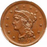 1849 N-4 R1 PCGS graded MS62 Brown, CAC Approved