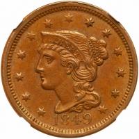 1849 N-9 R4+ NGC graded MS63 Brown