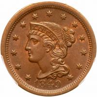 1849 N-12 R1 PCGS graded MS64 Brown, CAC Approved