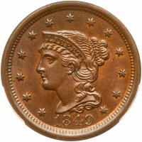 1849 N-22 R1 PCGS graded MS64 Brown, CAC Approved