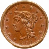 1850 N-11 R3+ PCGS graded MS64 Brown, CAC Approved