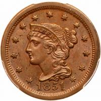 1851 N-4 R1 Repunched 1's PCGS graded MS64 Brown, CAC Approved