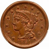 1851 N-8 R3- PCGS graded MS62 Brown, CAC Approved