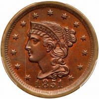 1851 N-12 R1 PCGS graded MS63 Brown