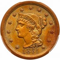 1851 N-21 R3 PCGS graded MS64 Brown