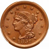 1851 N-22 R4+ PCGS graded MS64 Brown, CAC Approved