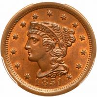 1851 N-29 R2 First 1 Repunched PCGS graded MS66 Red & Brown