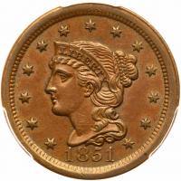 1851 N-39 R3 PCGS graded MS62 Brown, CAC Approved