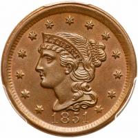 1851 N-41 R4 PCGS graded MS66 Brown, CAC Approved