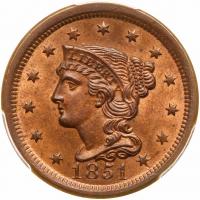 1851 N-43 R6- PCGS graded MS65 Red & Brown, CAC Approved