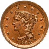 1852 N-1 R1 Repunched 18 PCGS graded MS64 Red & Brown, CAC Approved