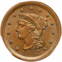 1852 N-5 R2 PCGS graded MS64 Brown, CAC Approved