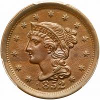 1852 N-7 R1 Repunched Date PCGS graded AU58