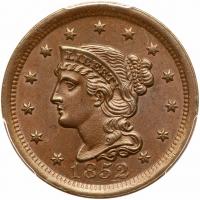 1852 N-14 R1 Repunched Date PCGS graded MS64 Brown, CAC Approved