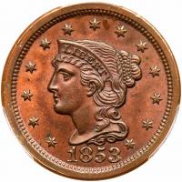 1853 N-1 R2+ PCGS graded MS64 Red & Brown