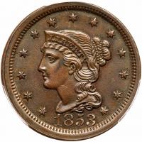 1853 N-6 R1 PCGS graded MS63 Brown