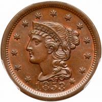 1853 N-9 R2- Repunched Date PCGS graded MS65 Brown, CAC Approved