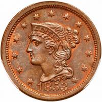 1853 N-12 R1+ PCGS graded MS64 Red & Brown, CAC Approved