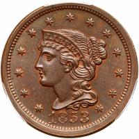 1853 N-16 R1+ PCGS graded MS65+ Brown, CAC Approved