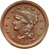 1853 N-20 R3 Repunched 53 PCGS graded MS64 Brown