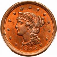 1853 N-25 R1 Repunched 1 PCGS graded MS65 Red & Brown