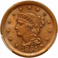 1854 N-7 R2+ PCGS graded MS65 Brown, CAC Approved