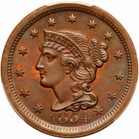 1854 N-10 R2+ PCGS graded MS65 Brown, CAC Approved