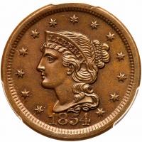 1854 N-14 R2- Repunched 4 PCGS graded MS64 Brown