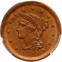 1855 N-3 R1 Upright 55 PCGS graded MS64 Brown