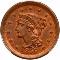 1855 N-8 R2 Upright 55 PCGS graded MS64 Brown, CAC Approved