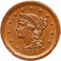 1855 N-12 R1 Upright 55 PCGS graded MS65 Brown, CAC Approved