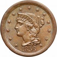 1856 N-19 R2 Italic 5 Repunched 856 PCGS graded MS64 Brown, CAC Approved