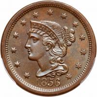 1856 N-19 R2 Italic 5 Repunched 856 PCGS graded MS64 Brown, CAC Approved