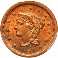 1857 N-2 R1+ Small Date PCGS graded MS63 Red & Brown