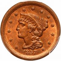 1857 N-4 R1 PCGS graded MS64 Red & Brown, CAC Approved