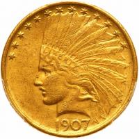 1907 $10 Indian. No Periods