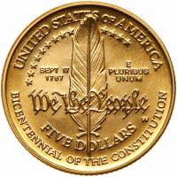 1987-W U.S. Constitution Bicentennial $5 Gold - 2