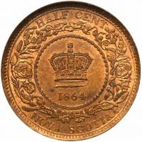 Canadian Provinces: Nova Scotia. Â½ Cent, 1864 ANACS MS64 RB - 2
