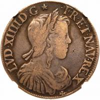 France. Â½ Ecu, 1655-B (Rouen) NGC F15