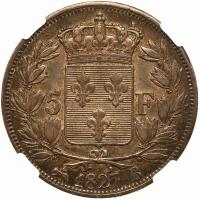 France. 5 Francs, 1827-B (Rouen) NGC EF45 - 2