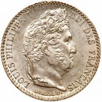 France. Â¼ Franc, 1845-B Brilliant Unc