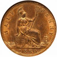 Great Britain. Halfpenny, 1860 ANACS MS63 RB - 2