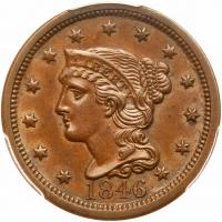 1846 N-14 R2 Tall Date, Repunched 1 PCGS graded MS62 Brown