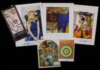 Twelve (10) Signed Prints Lifted From Gallery Catalogs Signed by Chagall, Johns, de Kooning, Lichtenstein, Dine and Rivers + War