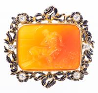 Victorian Carnelian Intaglio Exquisitely Carved with Heracles and the Nemean Lion from Greek Mythology of !8K Gold with Diamonds