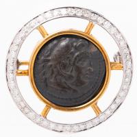 Modern 20th Century Brooch with an Alexander Drachm Surrounded by a Halo of Single Cut White Diamonds