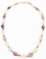 Hellenistic Amethyst and Raw Crystal with 23 Karat Gold Bead Necklace