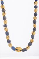 1st Millennium B.C. Lapis Bead and Unusual High Karat Gold Bead Necklace.